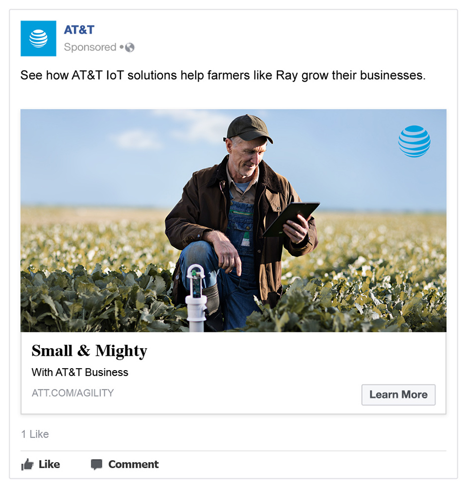 AT&T Business 'Small & Mighty' 'Farmer Ray' Facebook Photo Link Ad A