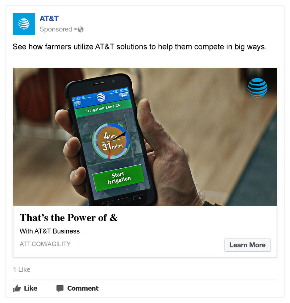 AT&T Business 'Small & Mighty' 'Farmer Ray' Facebook Photo Link Ad C